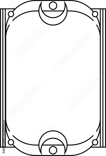 Mystical Blank Tarrot Card Frame with Crescent Moon Line Art Border