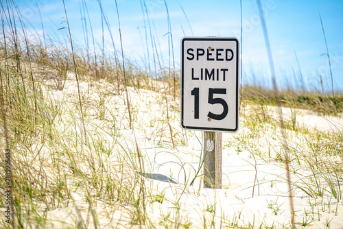 Konstfotografi Speed limit sign on ocracoke North Carolina beach