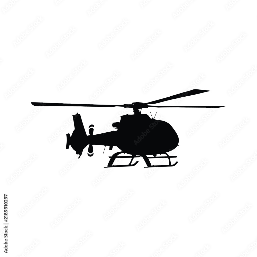 Fototapeta premium Detailed black silhouette vector illustration of a modern flying helicopter