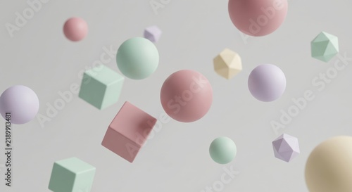 Naklejka Floating 3D Pastel Geometric Shapes Background