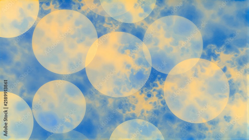 Obraz premium Floating blue and yellow circles overlap in a dreamy, watercolor-like abstract scene.