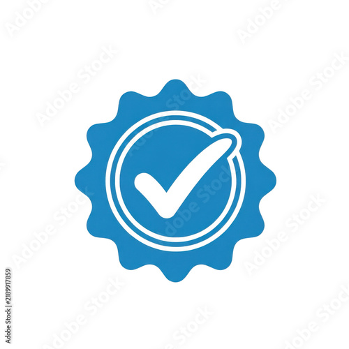 Blue gear icon with white checkmark symbol