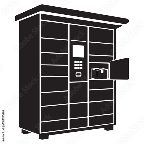 Automated parcel locker with open door for customer delivery pickup self service delivery