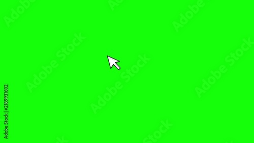 White mouse cursor clicking on a green screen background chroma key.