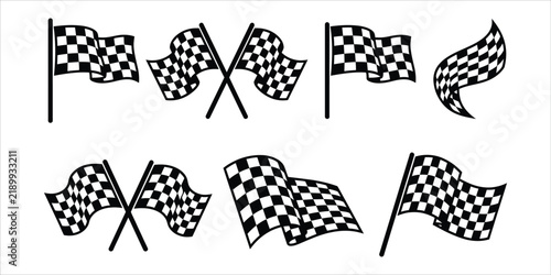 Set of checkered finish line flags for racing and competition with checkered flag sports competition race flag checkered pattern speed contest motorsport icon racing event winner flag