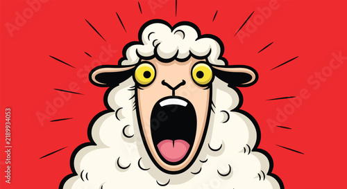 Foto Shocked Sheep Cartoon Character Screaming.