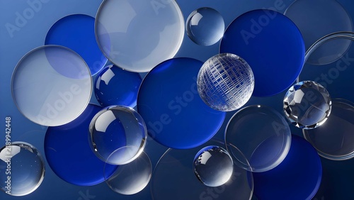 Abstract 3D blue glass spheres high resolution background