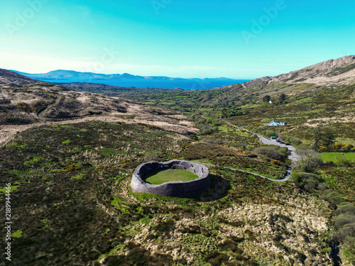 Aerial view of Staigue Stone Fort, Iron age fort on the Iveragh peninsula in County Kerry, Ireland	
