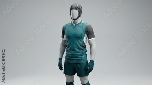 Teal and Black Athletic Sportswear Mockup on Mannequin, Full Kit with Gloves
