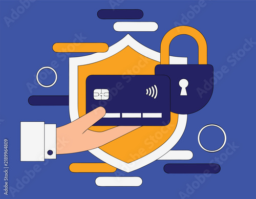 Credit card with shield icon representing secure online payment protection