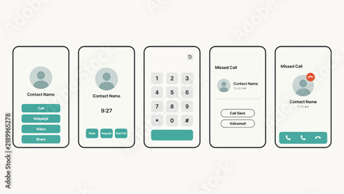 Smartphone screens display call functions messaging and missed call notifications in a flat vector style missedcall voicemail contact dialpad
