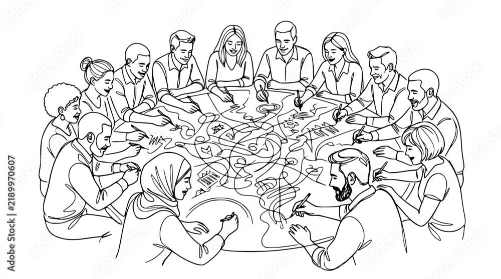 Fototapeta premium Diverse Group Collaborating Around a Table with Ideas and Notes