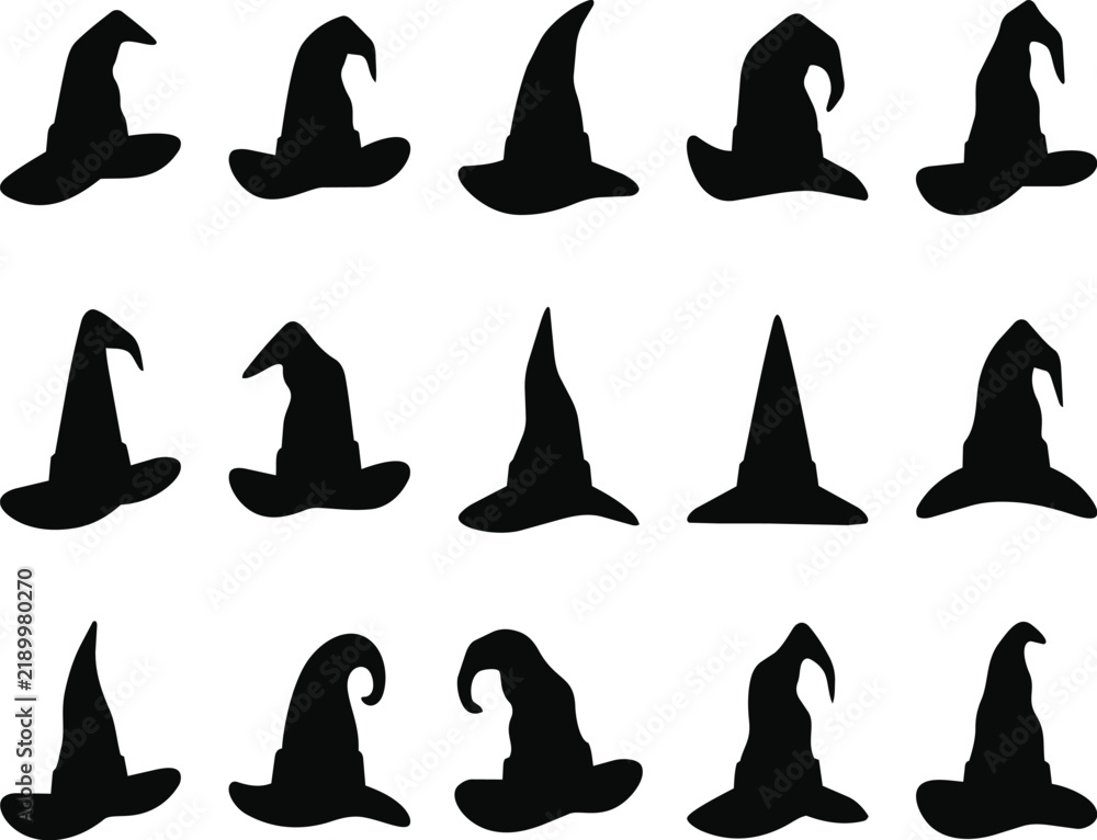 Obraz premium Black witch hats set with various styles