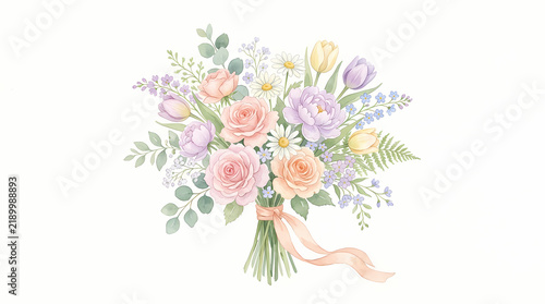 Happy birthday flowers in a beautiful watercolor bouquet