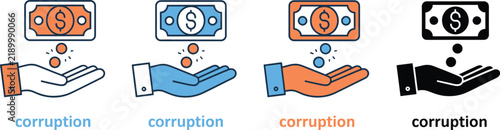 Foto Money falling into open hands during a corrupt transaction with dollar bills and