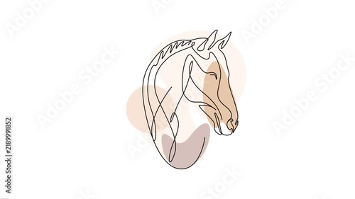 Horse Head Profile Continuous Line Art Animation. 