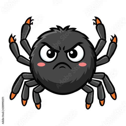 Cute Angry Black Spider Character Vector Illustration for Halloween