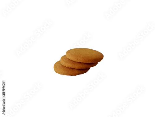 Фотография Stacked round baked cookies on plain background