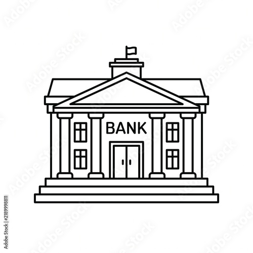 Bank building icon, minimalist line art style illustration of a financial institution, banking and investment concept isolated on white background