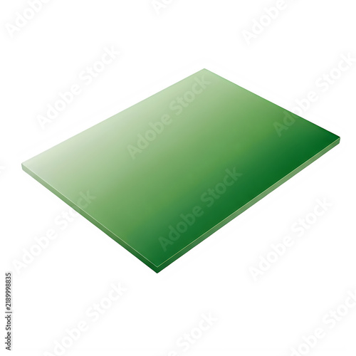 A sleek minimalist green rectangular glass panel isolated on a black background