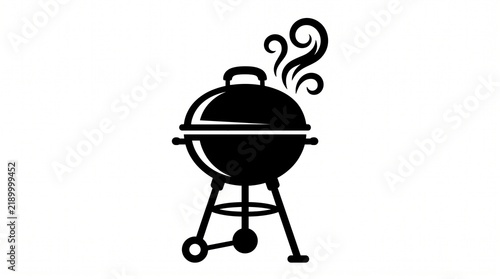 Black and White Barbecue Grill Icon with Smoke Vector Illustration for BBQ Party, Restaurant Menu, and Outdoor Cooking Graphic Design Elements