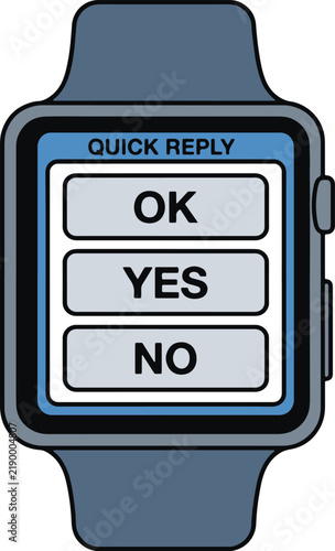 Digital Smartwatch Interface Featuring a Quick Reply Communication Screen with Interactive Selection Options for Easy Messaging