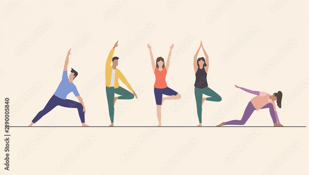 Obraz premium Group of diverse people practicing yoga poses on floor in a studio or gym setting