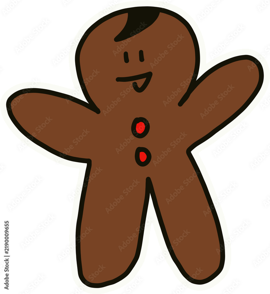 Obraz premium Cute hand drawn gingerbread man Christmas illustration