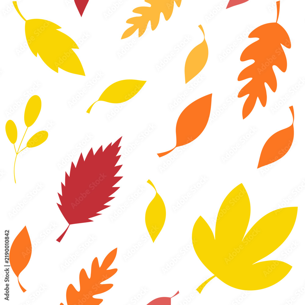 Fototapeta premium Leaves, a Collection of Colorful Autumn Leaves in Vibrant Shades of Red, Orange, and Yellow, Creating a Cheerful Seasonal Design.