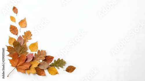 Autumn leaves corner border arrangement on a clean white background