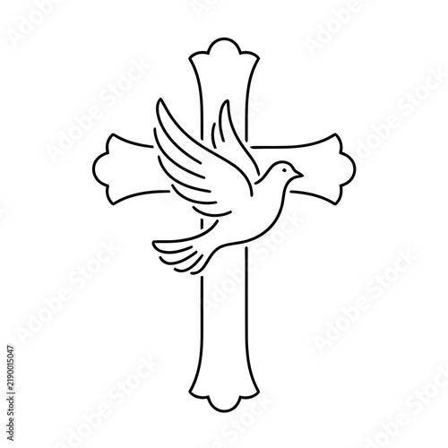 Cross and Dove Line Art