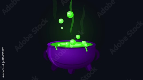 Bubbling Halloween cauldron illustration with glowing green magic potion and mystical vapor