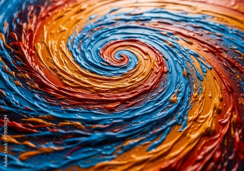 Crimson and Cobalt Vortex: Thick Paint Swirl