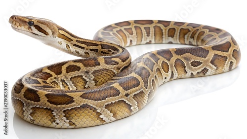 Obraz na płótnie Burmese python snake coiled on a clean white background