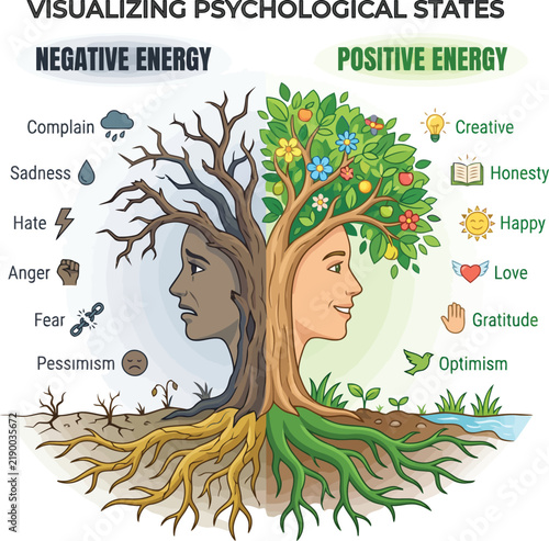 Obraz na plátne Visualizing Psychological States Positive vs Negative Energy Infographic Vector