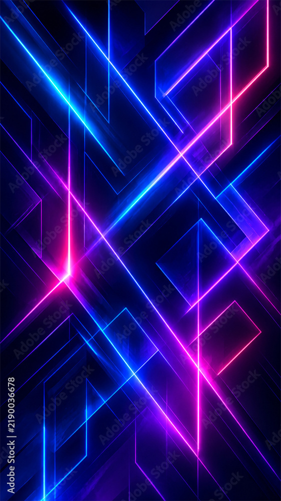 Obraz premium Symmetrical Vertical Blue and Pink Neon Line Abstract