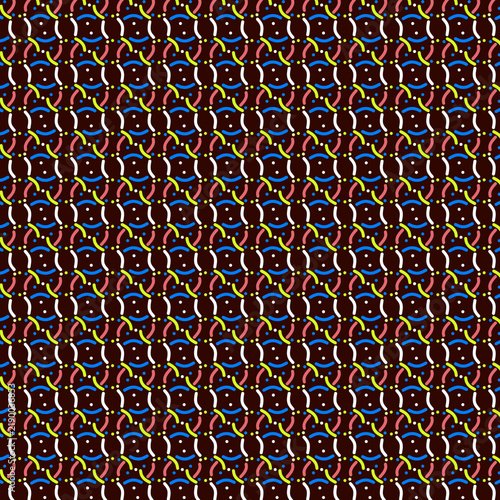 Abstract geometric pattern of simple mixed mosaic shapes Black background Bright festive design Minimalist flat graphic style