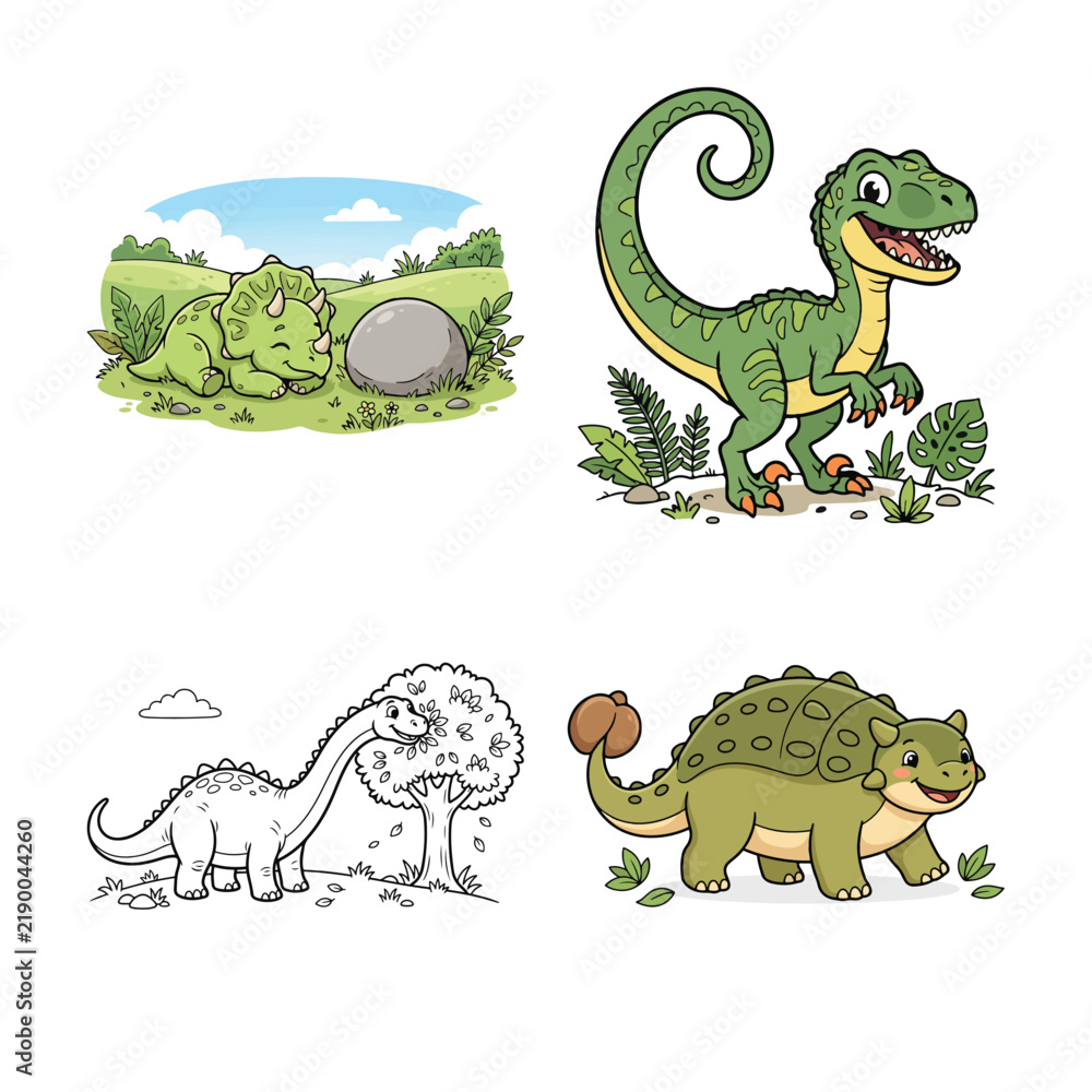 Obraz premium Colorful cartoon dinosaurs characters set for children educational content