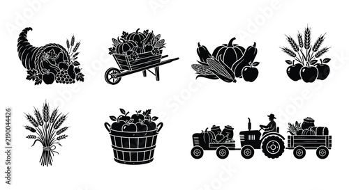 Bild auf Leinwand Harvest silhouettes depicting sickle agricultural autumn basketry