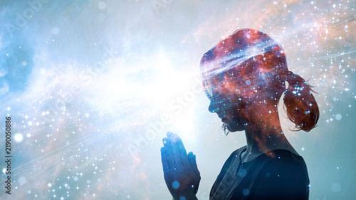 Принти на полотні A woman meditating and the concept of mindfulness