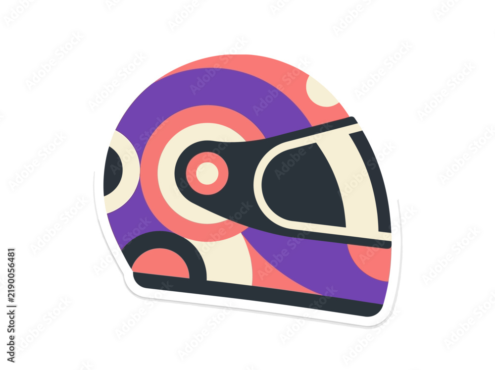 Obraz premium Vector illustration of a retro geometric patterned racing helmet sticker isolated on white background, side view