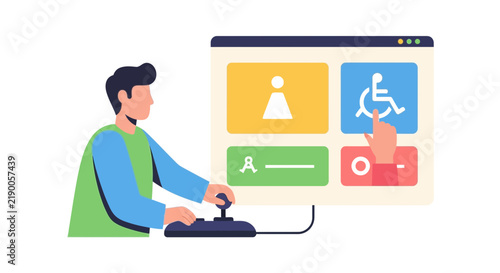 Accessibility and Inclusive Web Design Concept Illustration with User Navigating Interface using Assistive Joystick Device