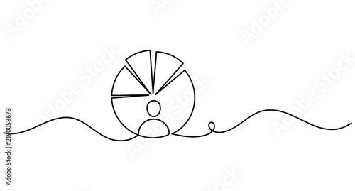 User pie chart continuous line art, single line demographic data analytics, editable stroke minimal outline vector illustration.
