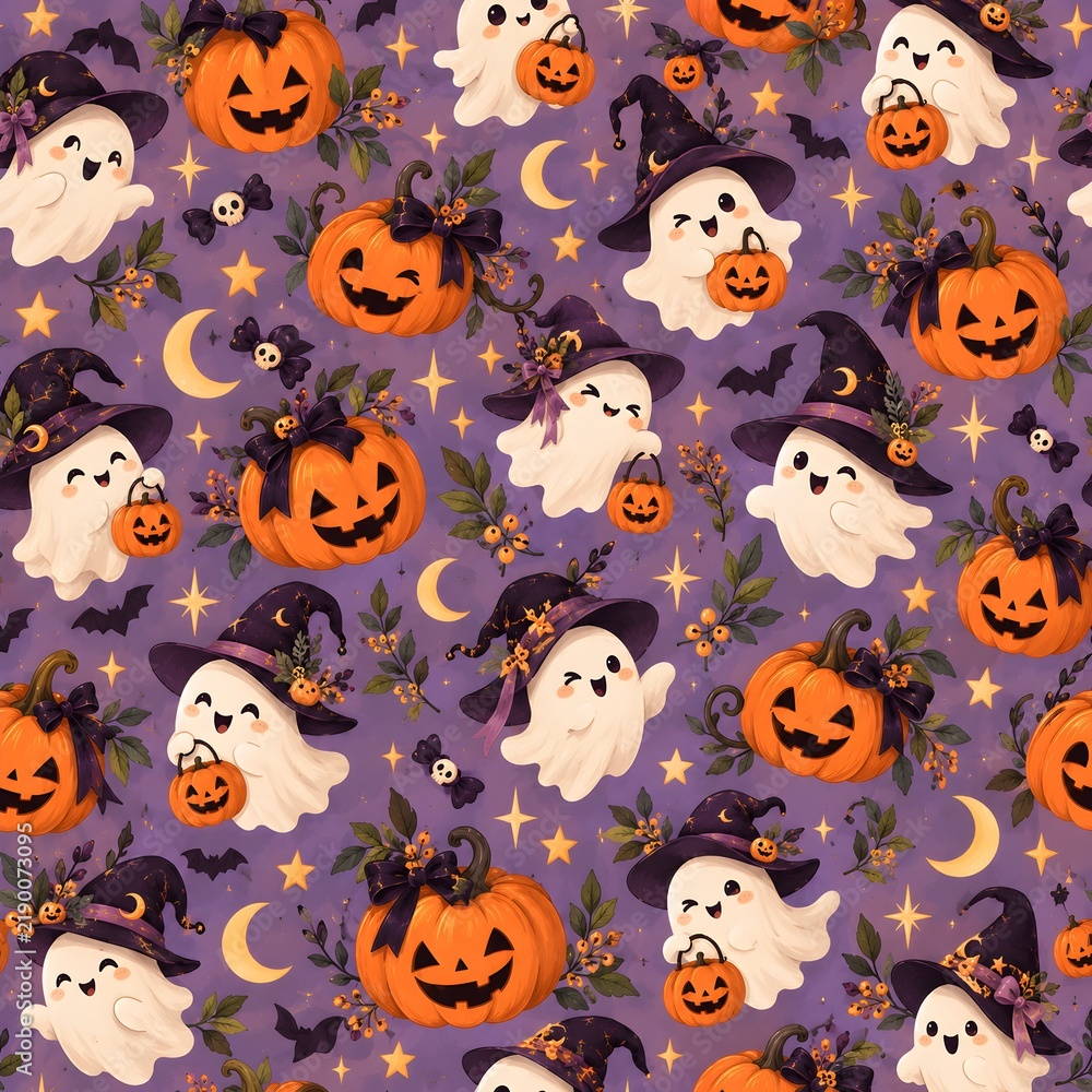 Obraz premium halloween seamless background cute ghosts