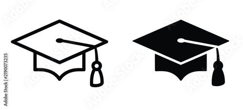 Graduation cap mortarboard university vector icon set. Academic education degree symbol collection. Simple pictograms for college student, knowledge diploma, learning success, and website UI design.