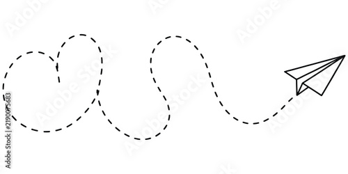 Paper Plane with Dotted Line, Origami Airplane Travel Symbol for Journey Planning, Navigation, Destination, and Flight Path