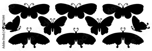 Butterfly Silhouettes Set, Symmetrical Design, Black Icons, Vector Illustration, Nature Concept, Decorative Elements.
