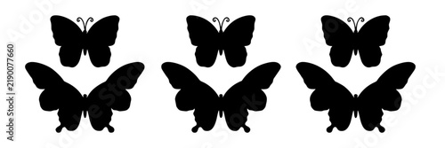 Butterfly Silhouettes Set, Symmetrical Insect Icons, Black Vector Design Featuring Nature, Illustration