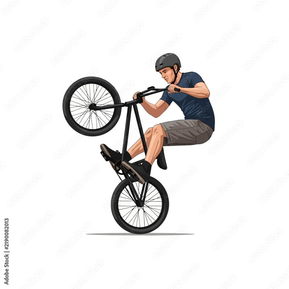 Obraz premium Male Flatland BMX Rider Balancing on Front Wheel Peg