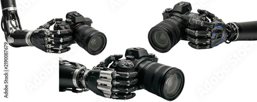 Obraz na plátně Robotic Hand set Holding Digital Cameras PNG Image for Photography Technology Au